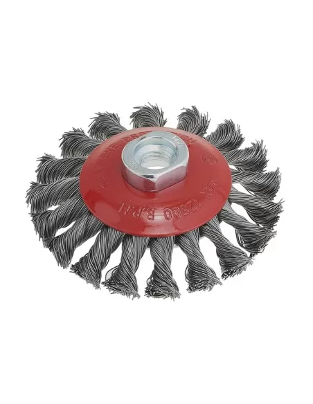 1 - Spazzola conica a mazzetti acciaio inox ritorti 100 mm attacco m14 Fervi scr100i