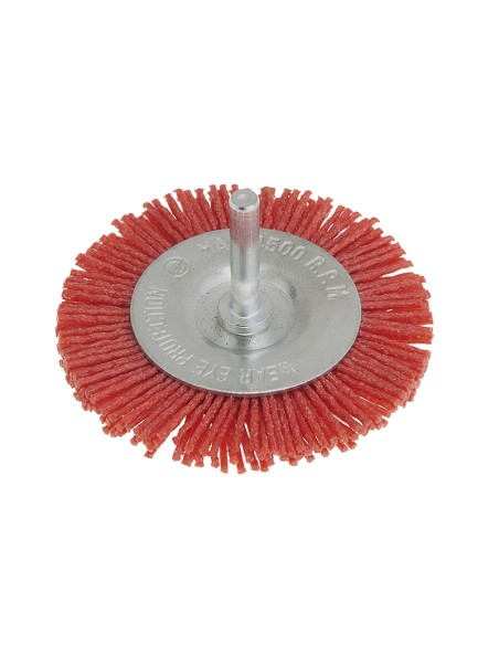 1 - Spazzola circolare in nylon rosso con gambo 75 mm x trapano Fervi sng075/080r