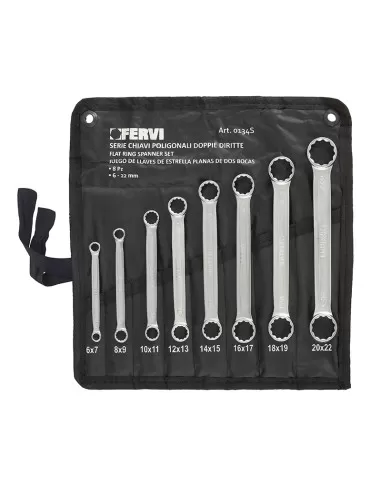 1 - Set 8 pz chiavi poligonali piatte 6x7 - 20x22 mm Fervi 0134s