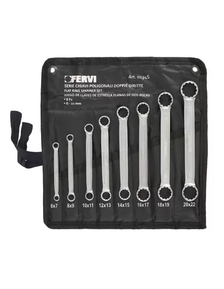 1 - Set 8 pz chiavi poligonali piatte 6x7 - 20x22 mm Fervi 0134s