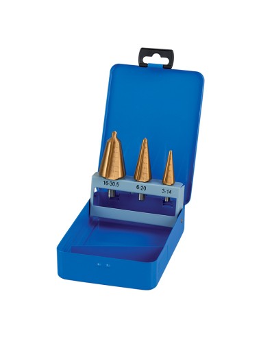 Serie 3 utensili conici allargafori 3-30.5 mm gambo cilindrico Fervi a014/03-30s