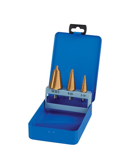 Serie 3 utensili conici allargafori 3-30.5 mm gambo cilindrico Fervi a014/03-30s