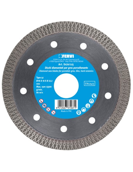 1 - Disco diamantato per gres procellanato professionale 230x22.2 mm Fervi d070/230