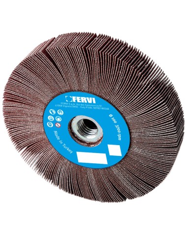 Ruota lamellare in tela foro filettato 125 x 20 mm m14 grana 80 Fervi rlf125/080