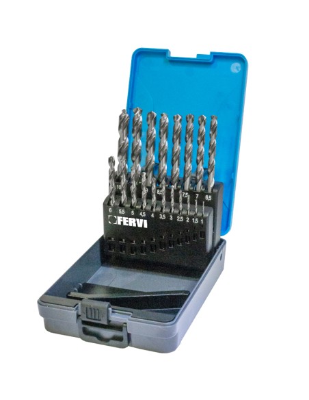 Serie 19 punte elicoidali cilindrice 1 - 10 mm hss x ferro Fervi p023/19