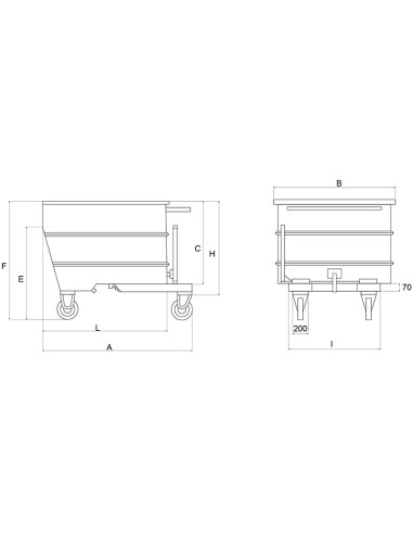 2 - Contenitore benna 300lt ribaltabile per muletto con ruote Fervi c030/0300