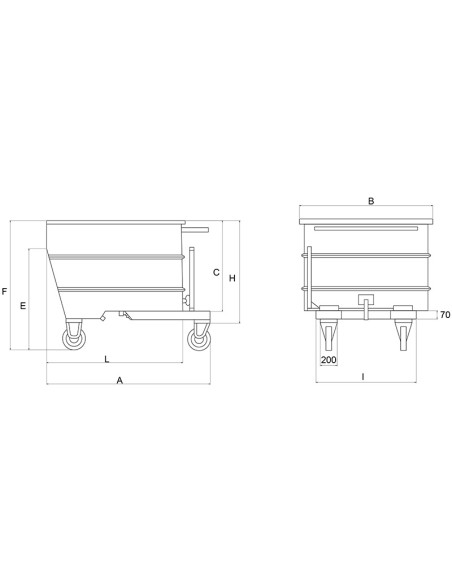 2 - Contenitore benna 1350lt ribaltabile per muletto con ruote Fervi c030/1350
