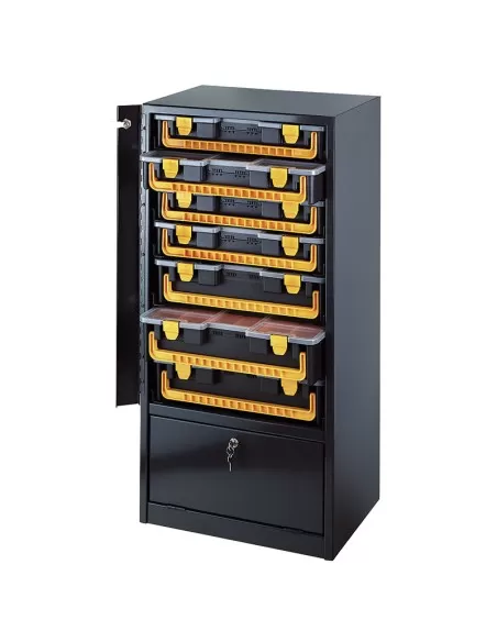 1 - Cassettiera in acciaio con valigette in plastica Fervi c700