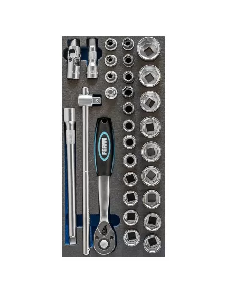 1 - Serie 30 chiavi a bussola 1/2 in termoformato morbido Fervi tm01/022 1 - Serie 30 chiavi a bussola 1/2 in termoformato morbido Fervi tm01/022