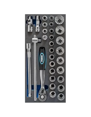 1 - Serie 30 chiavi a bussola 1/2 in termoformato morbido Fervi tm01/023