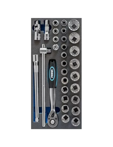 1 - Serie 30 chiavi a bussola 1/2 in termoformato morbido Fervi tm01/023