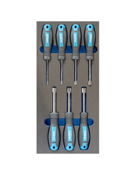 Serie 7 cacciaviti a bussola 55-13 mm in termoformato morbido Fervi tm01/027