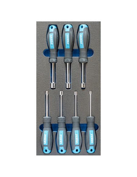 Serie 7 cacciaviti a bussola 55-13 mm in termoformato morbido Fervi tm01/028