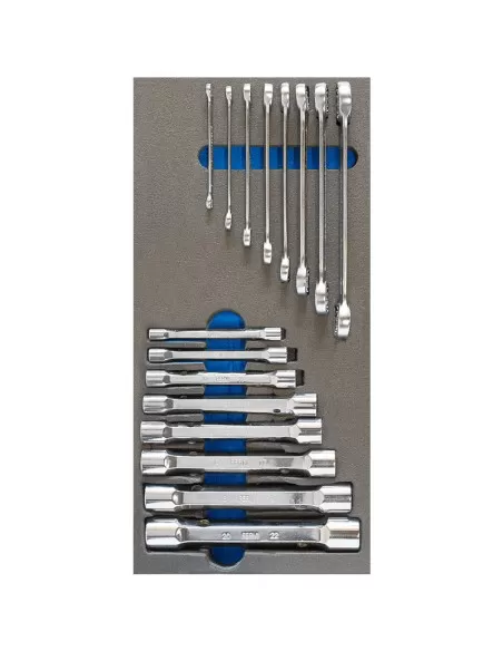 1 - Serie 16 chiavi a tubo e poligonali in termoformato morbido Fervi tm01/035