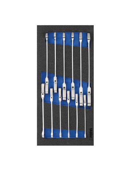 Serie 12 chiavi a cricchetto 8-19 mm in termoformato morbido Fervi tm01/056