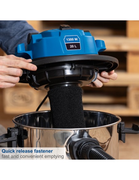 Aspiratore aspirapolvere aspiraliquidi bidone inox 1200w 20l Scheppach nts20