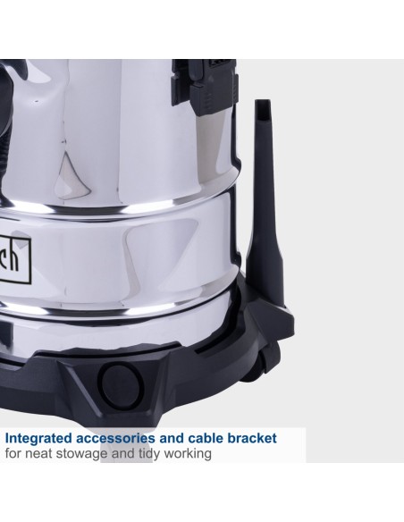 Aspiratore aspirapolvere aspiraliquidi bidone inox 1200w 20l Scheppach nts20