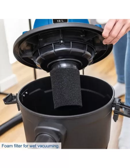 Aspiratore aspirapolvere aspiraliquidi bidone aspiratutto 16l Scheppach vc16