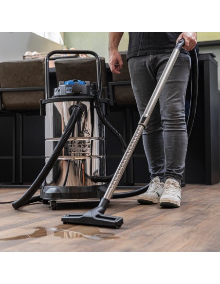 Aspiratore aspirapolvere aspiraliquidi bidone inox 1400w 50l Scheppach vc50