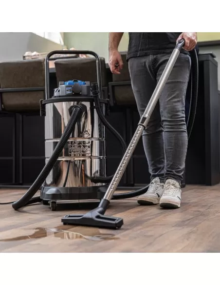 Aspiratore aspirapolvere aspiraliquidi bidone inox 1400w 50l Scheppach vc50