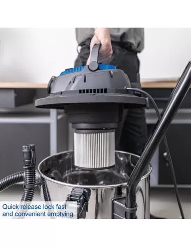 Aspiratore aspirapolvere aspiraliquidi bidone inox 1400w 50l Scheppach vc50