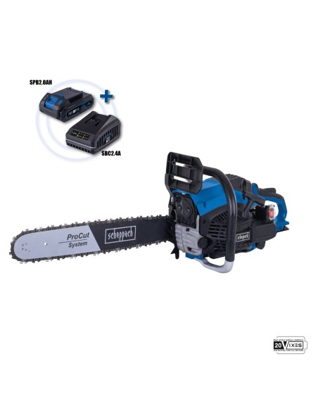 Motosega a scoppio 56cc accensione a batteria barra procut 51 cm Scheppach pcs56