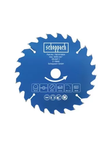 Lama sega circolare per legno disco 160 x 20 x 1 x 1,6 mm 24t Scheppach
