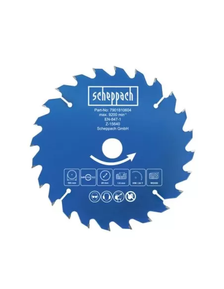 Lama sega circolare per legno disco 160 x 20 x 1 x 1,6 mm 24t Scheppach