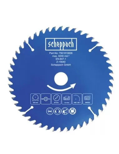 Lama sega circolare per legno disco 160 x 20 x 1 x 1,6  mm 48t Scheppach