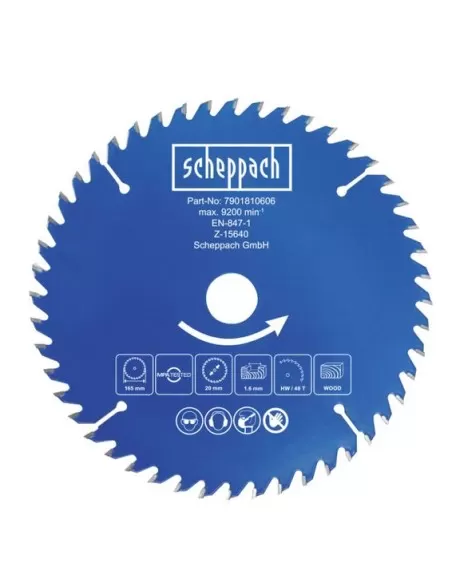 Lama sega circolare per legno disco 160 x 20 x 1 x 1,6  mm 48t Scheppach