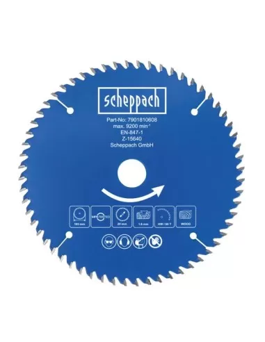 Lama sega circolare per legno disco 160 x 20 x 1 x 1,6  mm 60t Scheppach