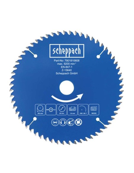 Lama sega circolare per legno disco 160 x 20 x 1 x 1,6  mm 60t Scheppach