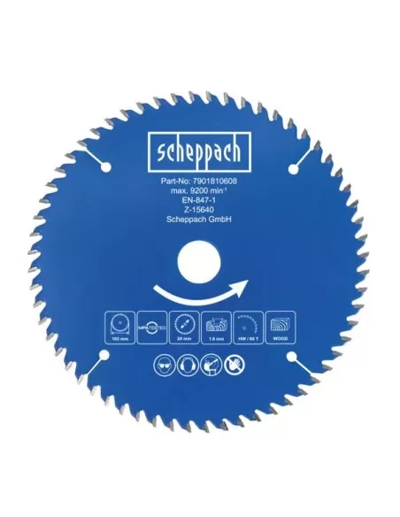 Lama sega circolare per legno disco 160 x 20 x 1 x 1,6  mm 60t Scheppach