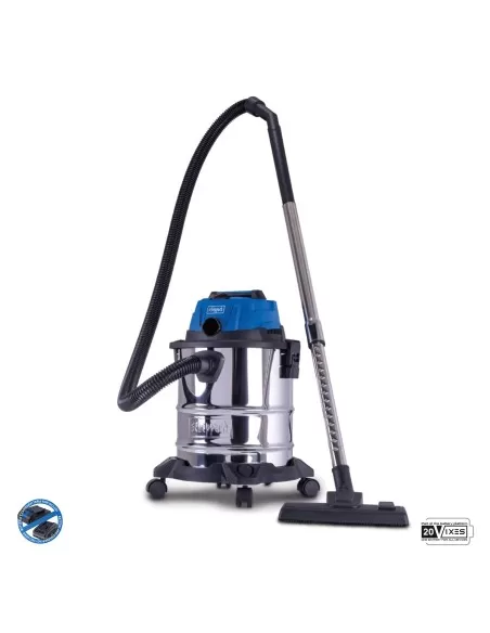 1 - Bidone inox aspiratutto liquidi 20lt 20v ixes senza batteria Scheppach c-nts20-x