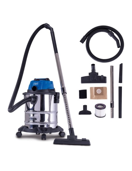 2 - Bidone inox aspiratutto liquidi 20lt 20v ixes senza batteria Scheppach c-nts20-x