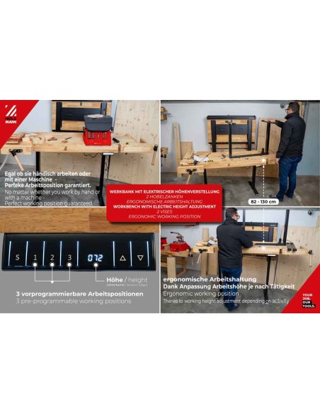 Banco da lavoro in legno regolabile in altezza x falegnameria wb210elift_230v