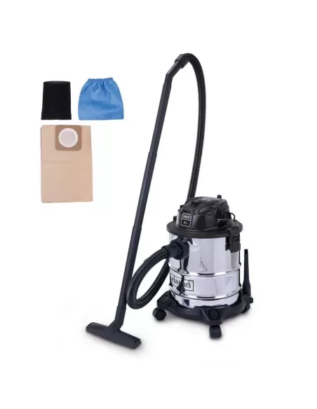 2 - Bidone aspiratutto 20lt in acciaio inox 1200w Scheppach Black wdv20-be