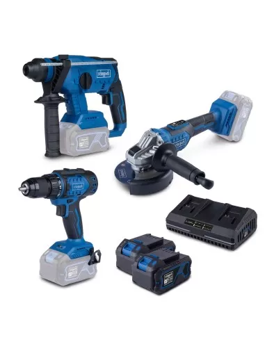 1 - Kit 3 utensili 20V 2batterie 4.0Ah doppiocaricabatteria ixes bps100 Scheppach