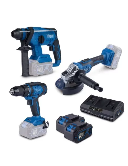 1 - Kit 3 utensili 20V 2batterie 4.0Ah doppiocaricabatteria ixes bps100 Scheppach