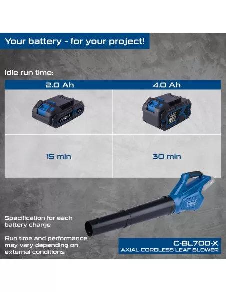 5 - Soffiatore foglie c-bl700-x 20V 1 batteria 2.0Ah e caricabatteria ixes Scheppach