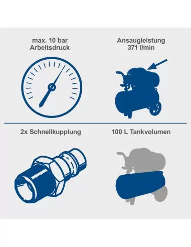 Compressore aria 100lt 2 cilindri 3cv 230v Scheppach hc120dc