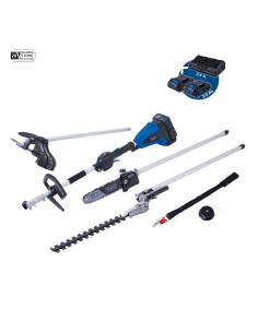 1 - Decespugliatore 4in1 2 batterie 2 Ah doppiocaricatore ixes Scheppach bc-mfh400-x