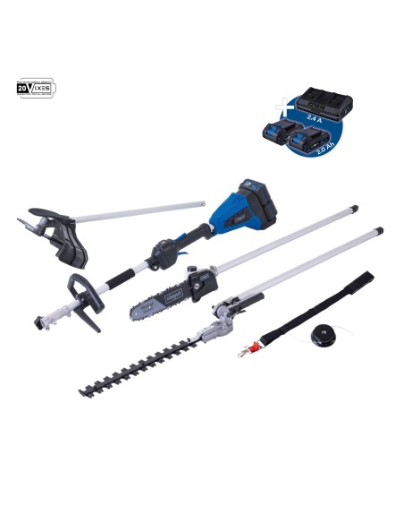 1 - Decespugliatore 4in1 2 batterie 2 Ah doppiocaricatore ixes Scheppach bc-mfh400-x