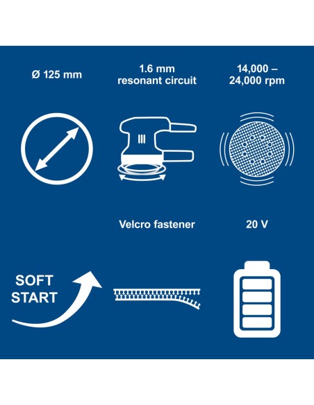 7 - Levigatrice Rotoorbitale Batteria 20V 125mm Scheppach c-obs125/2-x
