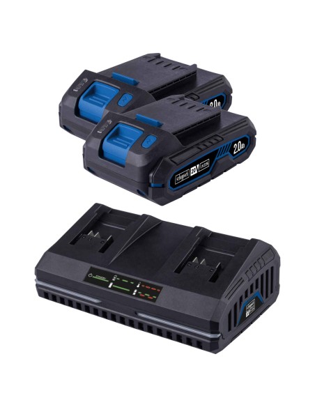 2 - Scheppach Kit Batterie SBSK2.0-TWIN 20V 2x2Ah Doppio Caricatore