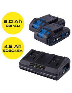 1 - Scheppach Kit Batterie SBSK2.0-TWIN-F 20V 2x2Ah Caricatore 4.5A