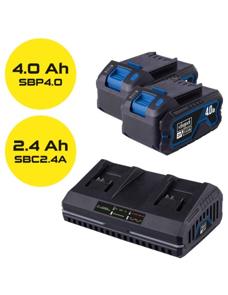 1 - Scheppach Kit Batterie SBSK4.0-TWIN 20V 2x4Ah Doppio Caricatore