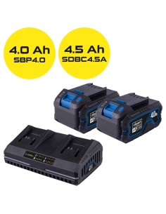 1 - Scheppach Kit Batterie SBSK4.0-TWIN-F 20V 2x4Ah Caricatore 4.5A