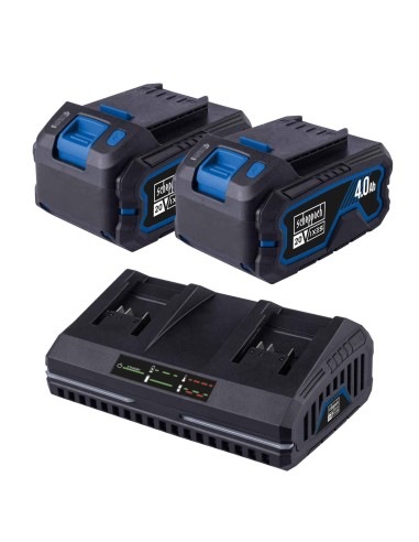 2 - Scheppach Kit Batterie SBSK4.0-TWIN-F 20V 2x4Ah Caricatore 4.5A
