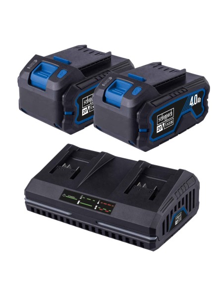 2 - Scheppach Kit Batterie SBSK4.0-TWIN-F 20V 2x4Ah Caricatore 4.5A